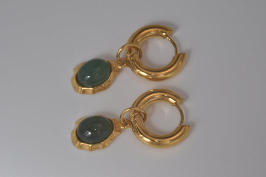 Hoops and Green Oval Earrings