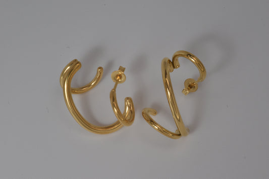 Gold Double Wire Twisted Open Hoop Earrings