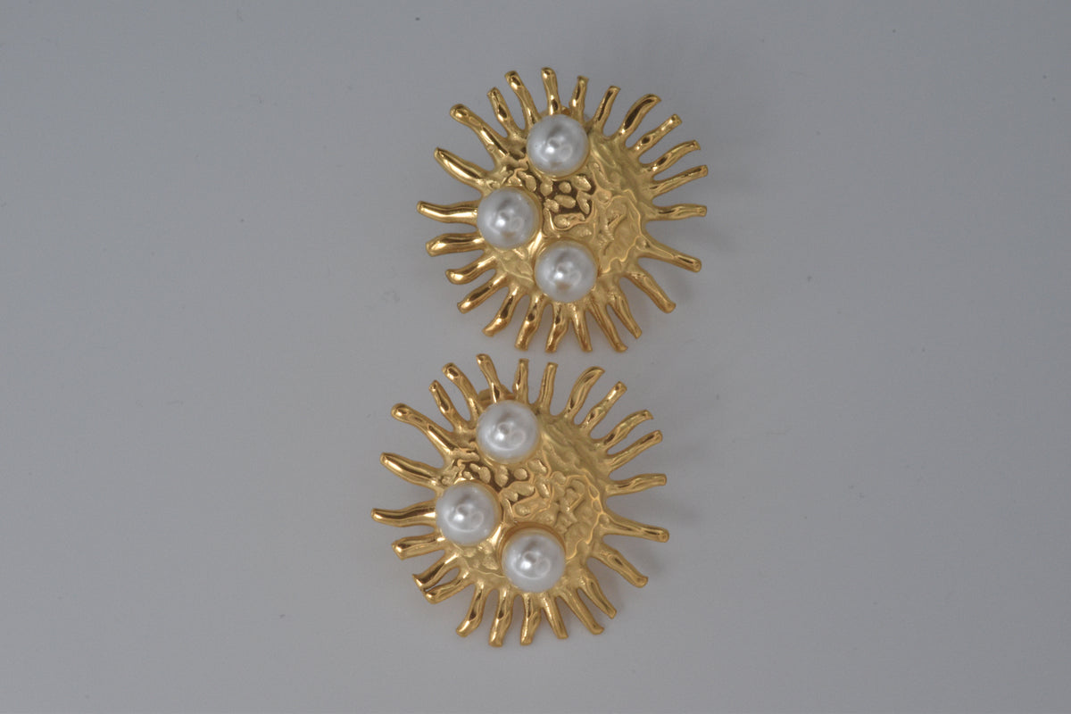 Gold Sea Urchin Pearl Stud Earrings