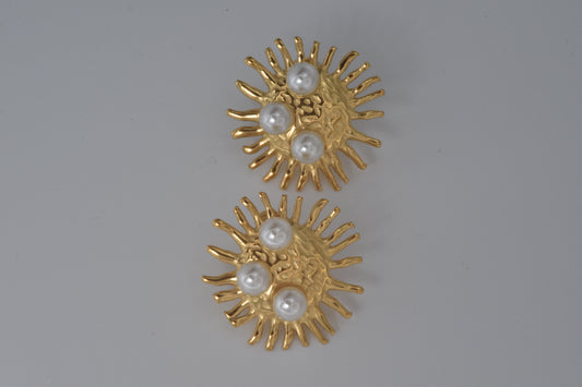 Gold Sea Urchin Pearl Stud Earrings
