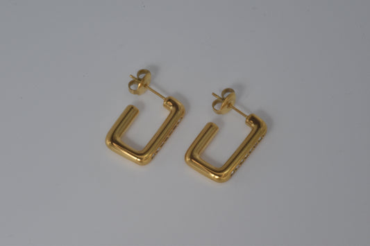 Gold Rectangular Pavé Crystal Hoop Earrings