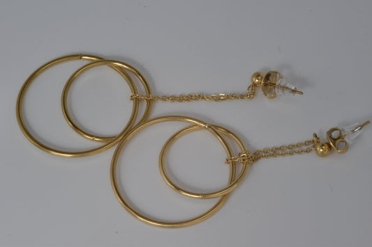Gold Double Hoop Chain Drop Earrings