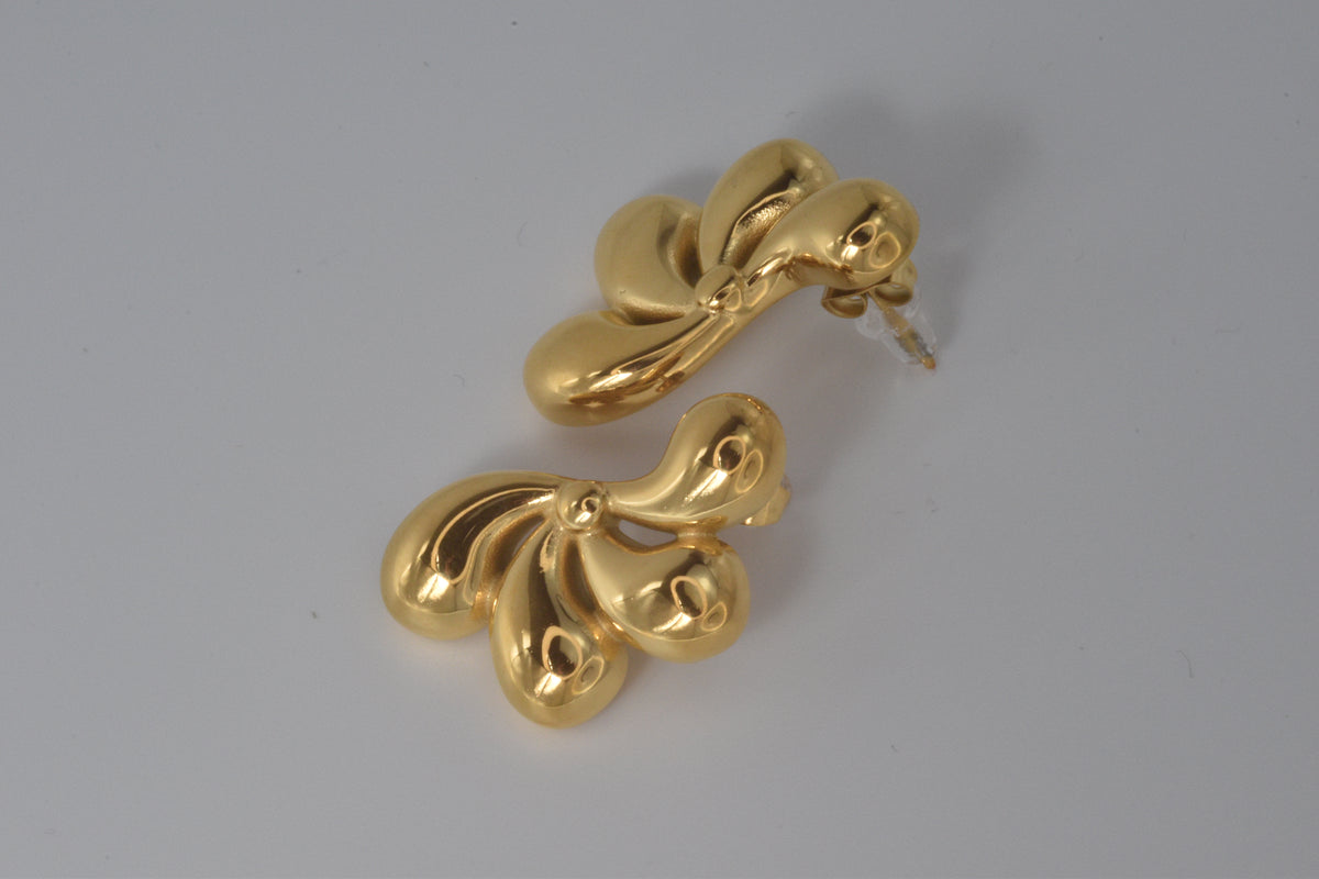 Gold Sculptural Petal Fan Stud Earrings