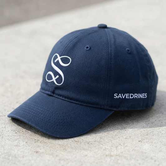 Savedrines Signature Cap – side view with monogram logo and wordmark