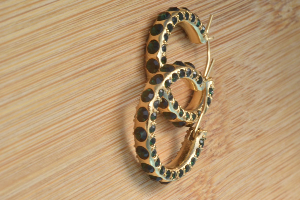 Green & Gold Hoop Earrings
