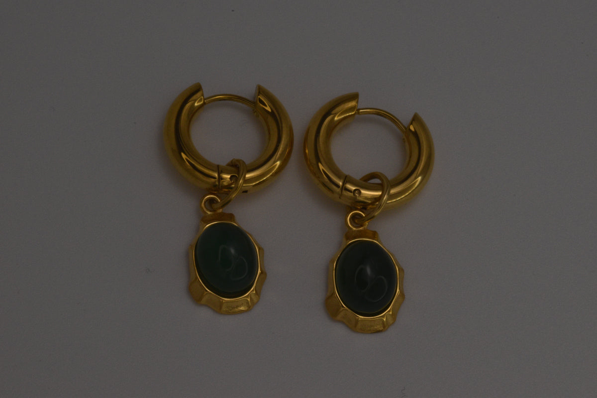 Hoops and Green Oval Earrings