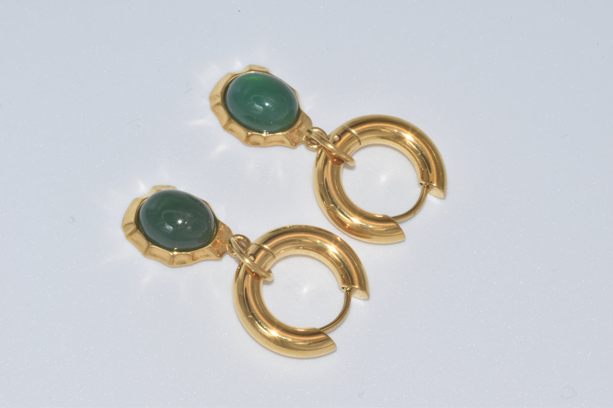 Hoops and Green Oval Earrings