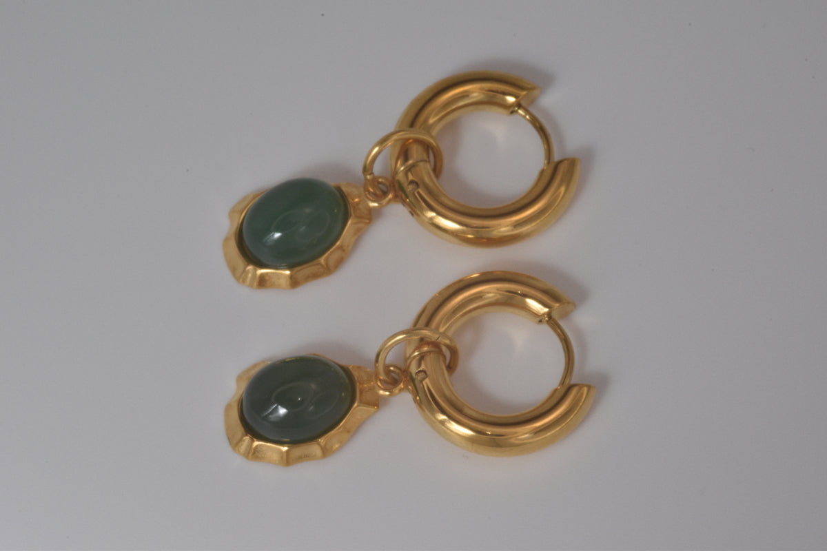 Hoops and Green Oval Earrings