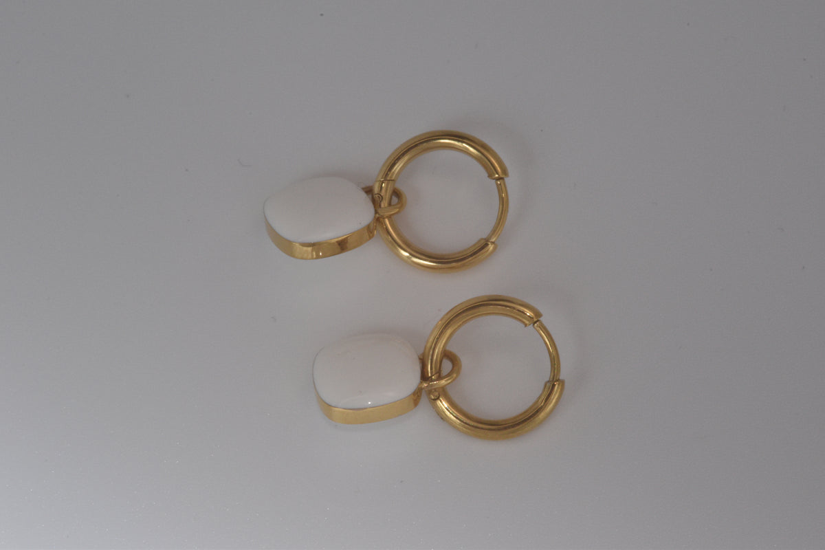 Hoops and White Square Earrings