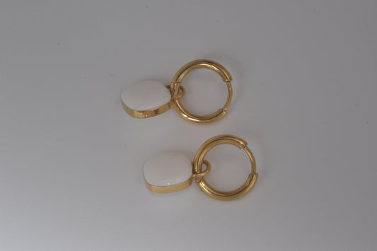 Hoops and White Square Earrings