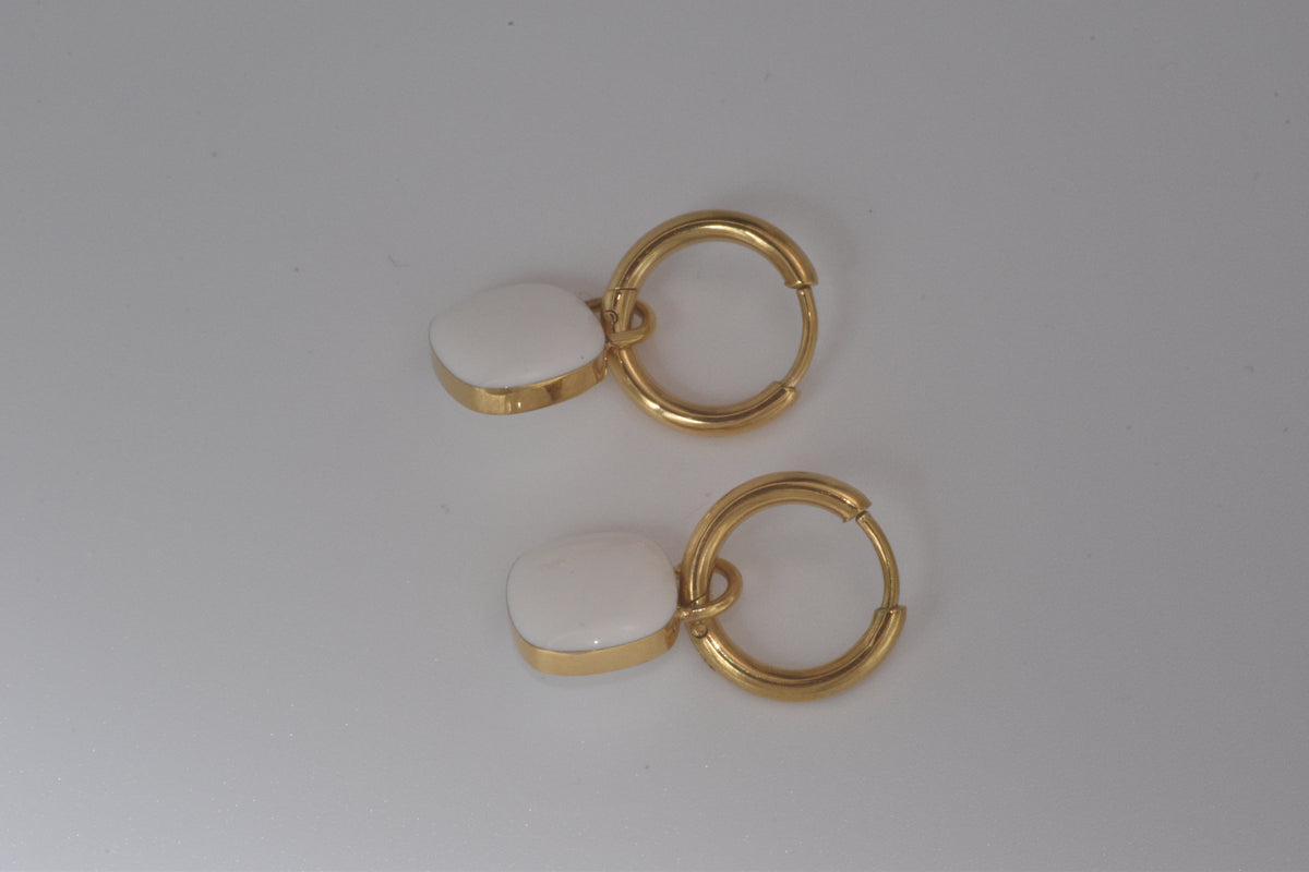 Hoops and White Square Earrings