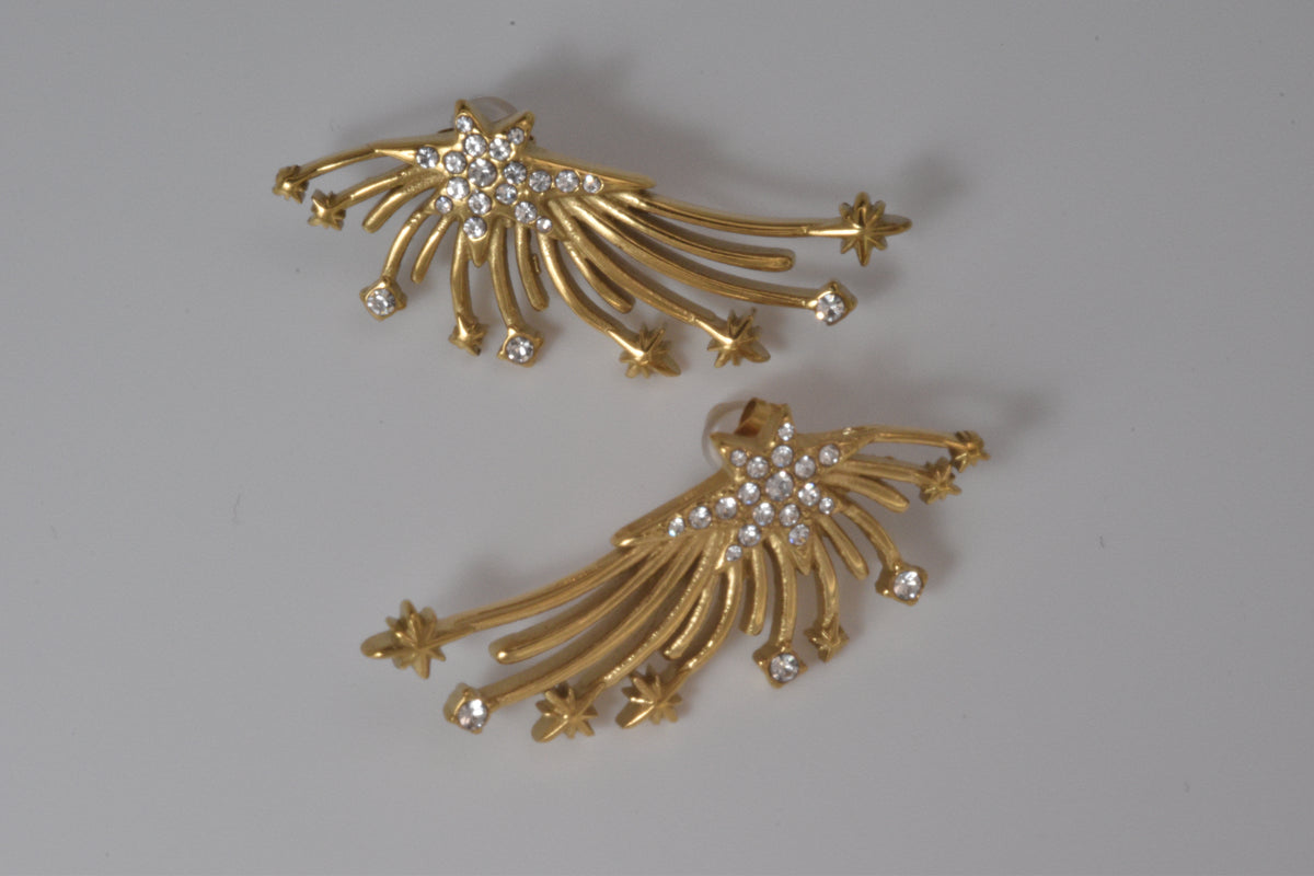 Gold Celestial Star Burst Earrings