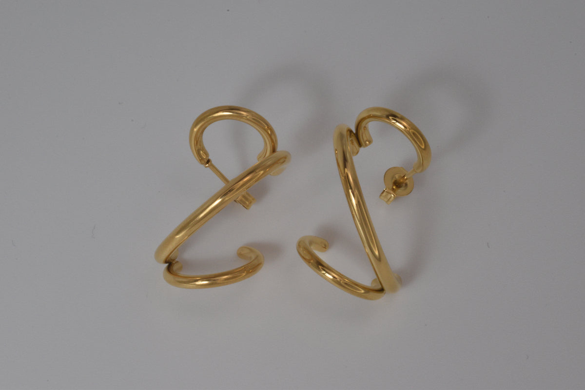Gold Double Wire Twisted Open Hoop Earrings