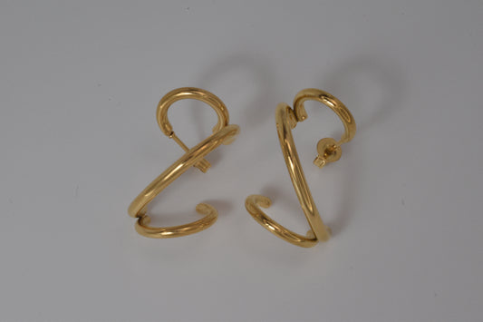 Gold Double Wire Twisted Open Hoop Earrings