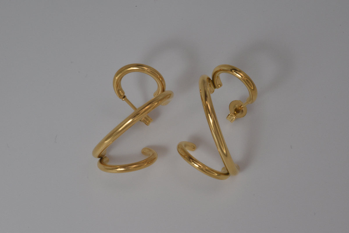 Gold Double Wire Twisted Open Hoop Earrings