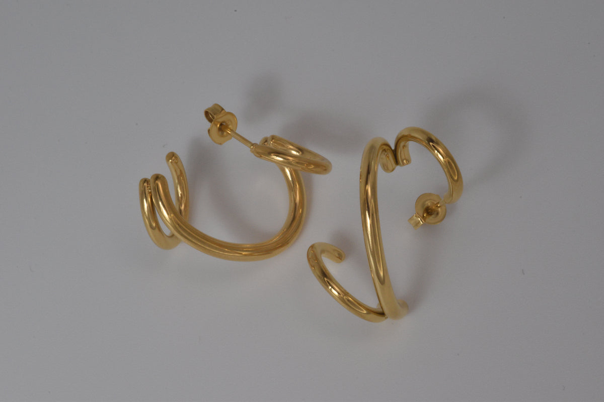 Gold Double Wire Twisted Open Hoop Earrings