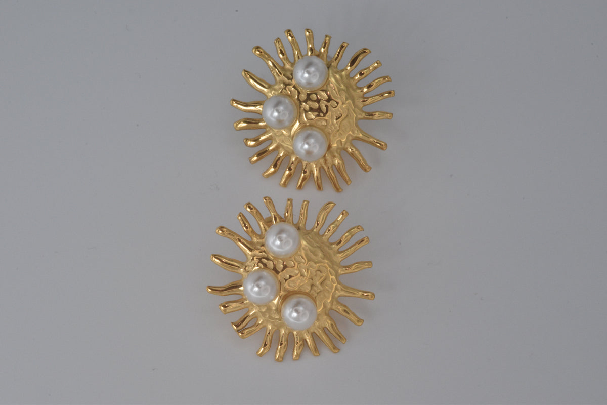 Gold Sea Urchin Pearl Stud Earrings