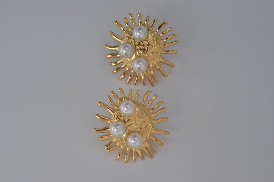 Gold Sea Urchin Pearl Stud Earrings