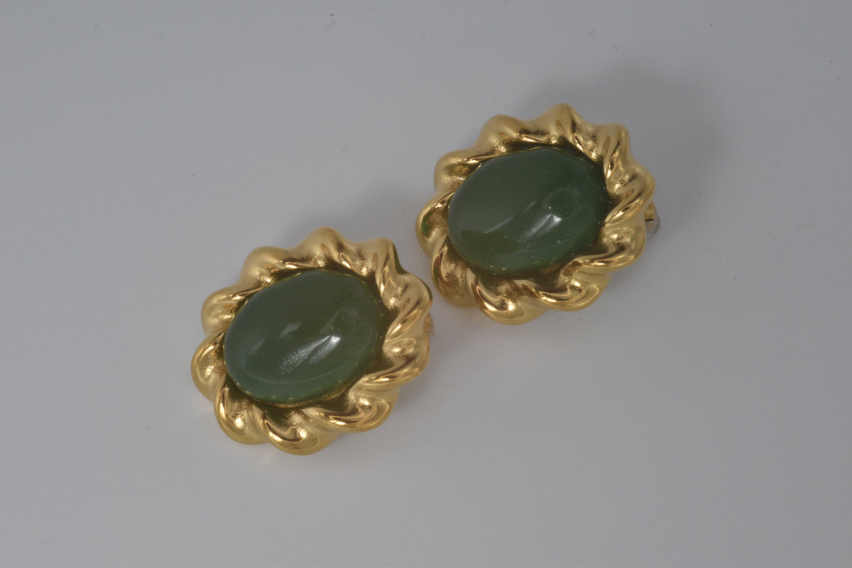 Green and Gold Oval Earrings
