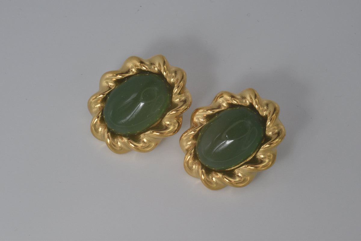 Green and Gold Oval Earrings