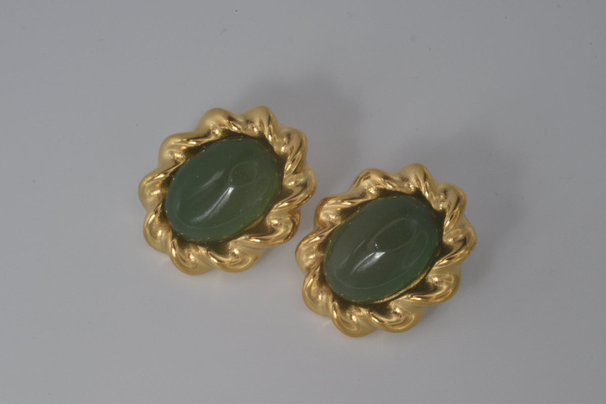 Green and Gold Oval Earrings