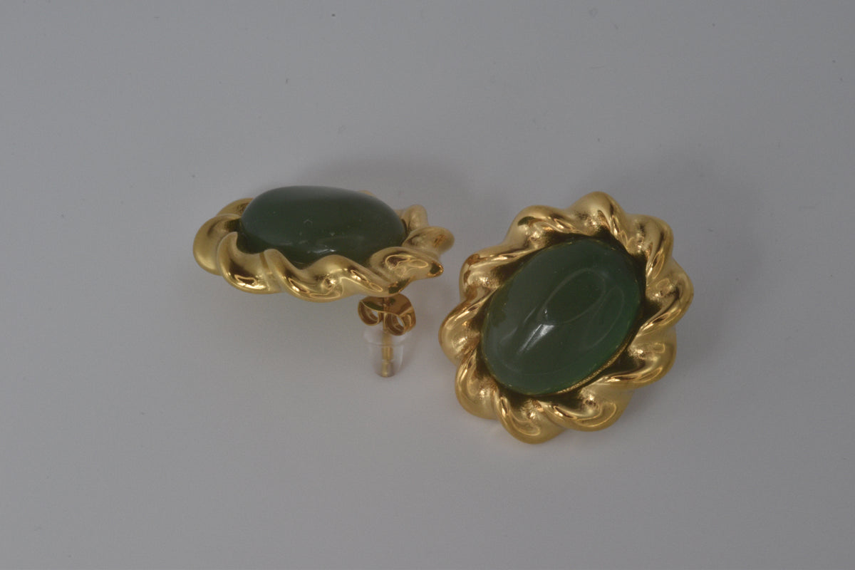 Green and Gold Oval Earrings