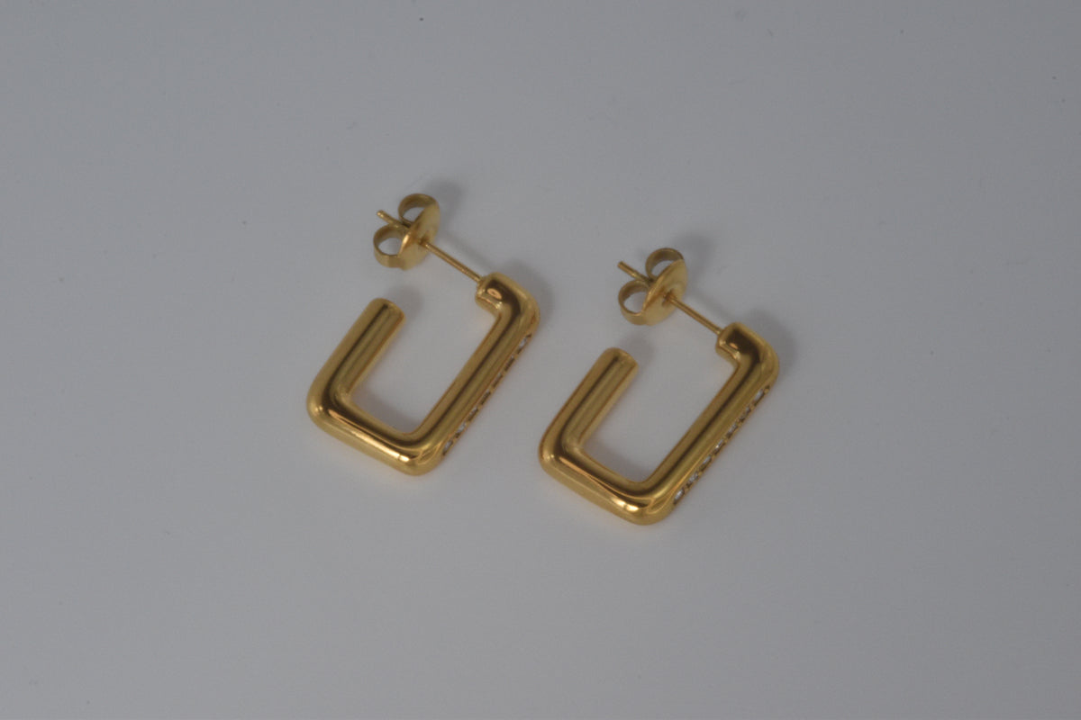 Gold Rectangular Pavé Crystal Hoop Earrings