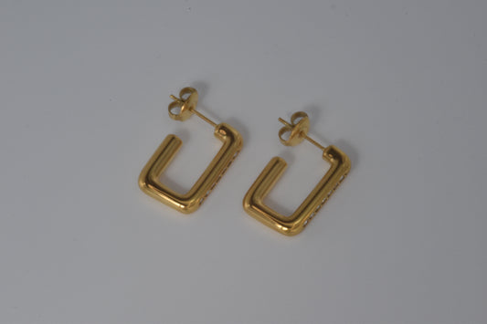Gold Rectangular Pavé Crystal Hoop Earrings