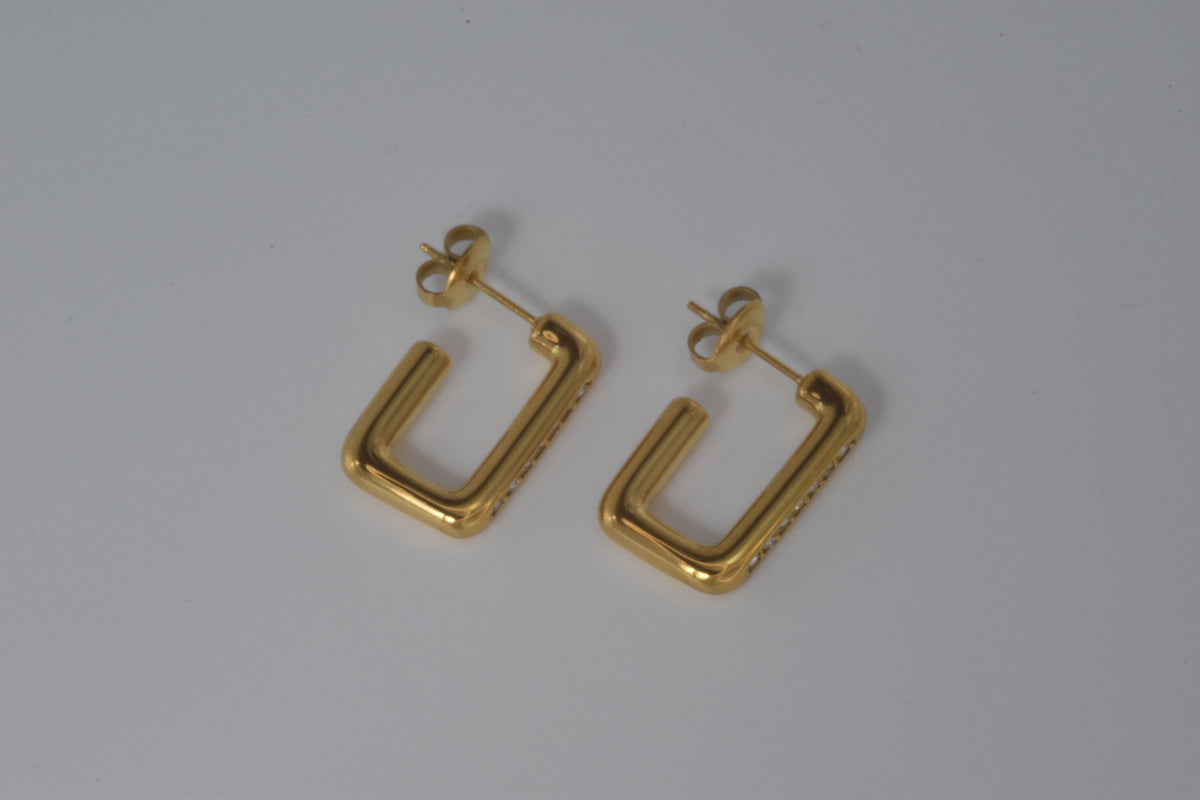 Gold Rectangular Pavé Crystal Hoop Earrings