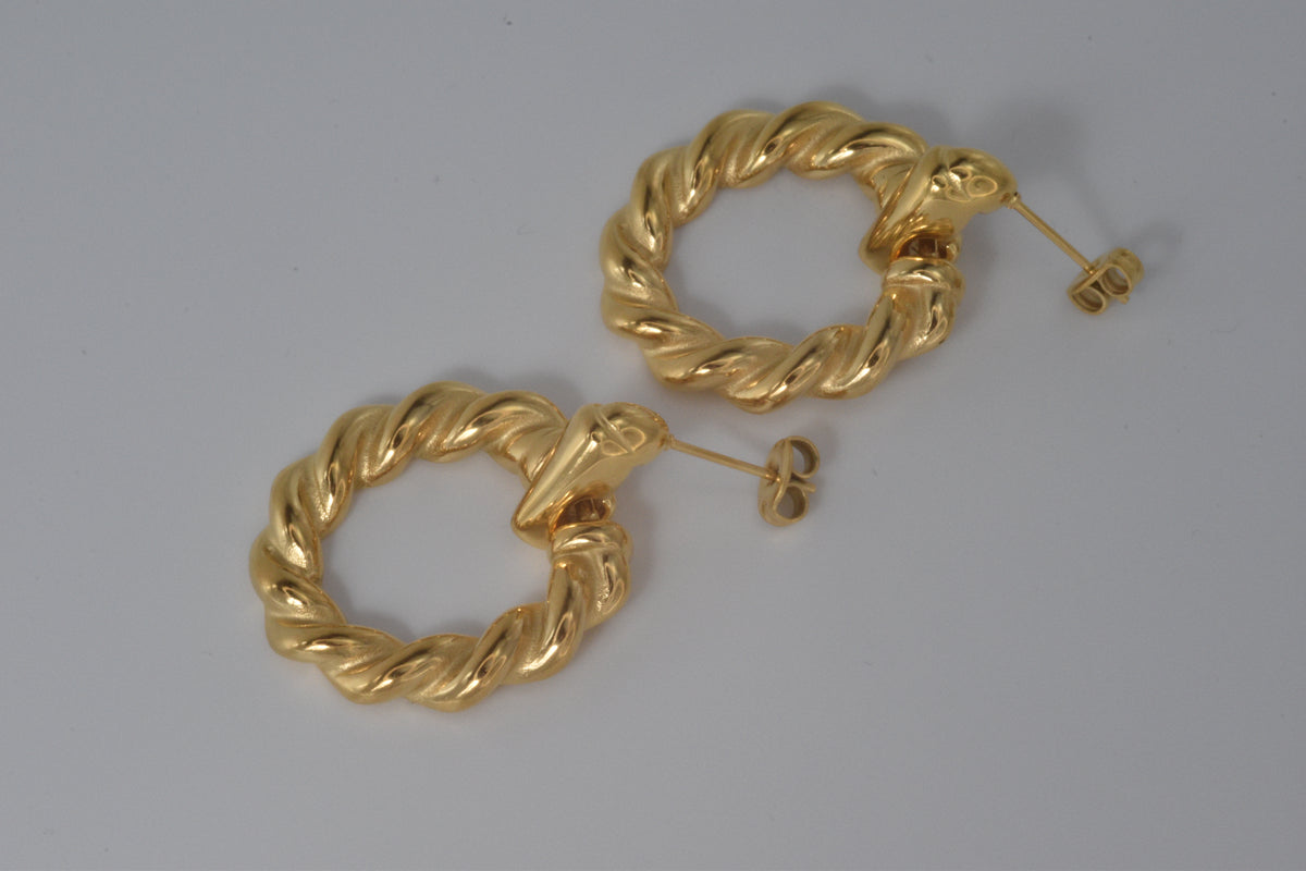 Gold Twisted Rope Circle Drop Earrings
