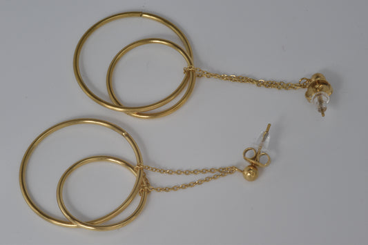 Gold Double Hoop Chain Drop Earrings