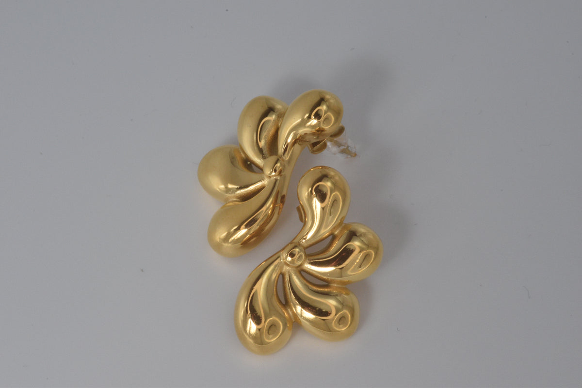 Gold Sculptural Petal Fan Stud Earrings