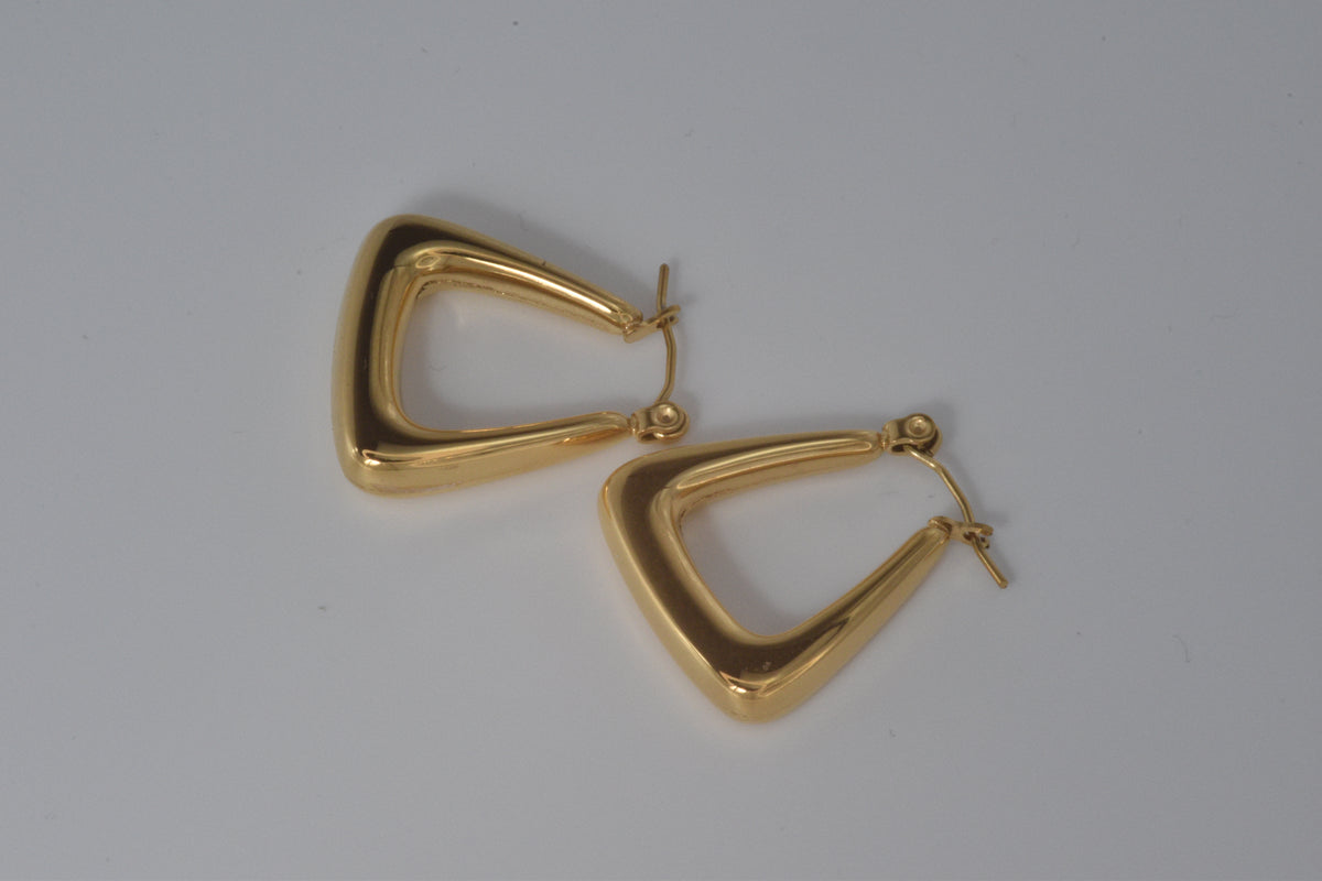 Gold Triangular Shaped Hoop Earrings